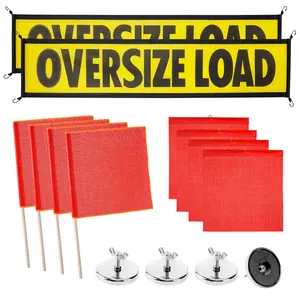 Oversize Load Signs for Trucks, 2 Oversized Load Banner, 4 Red Flag Warning, 4 Red Safety Flags with Pole, 4 Flag Magnet, Wide Load Signs for Trucks Trailer