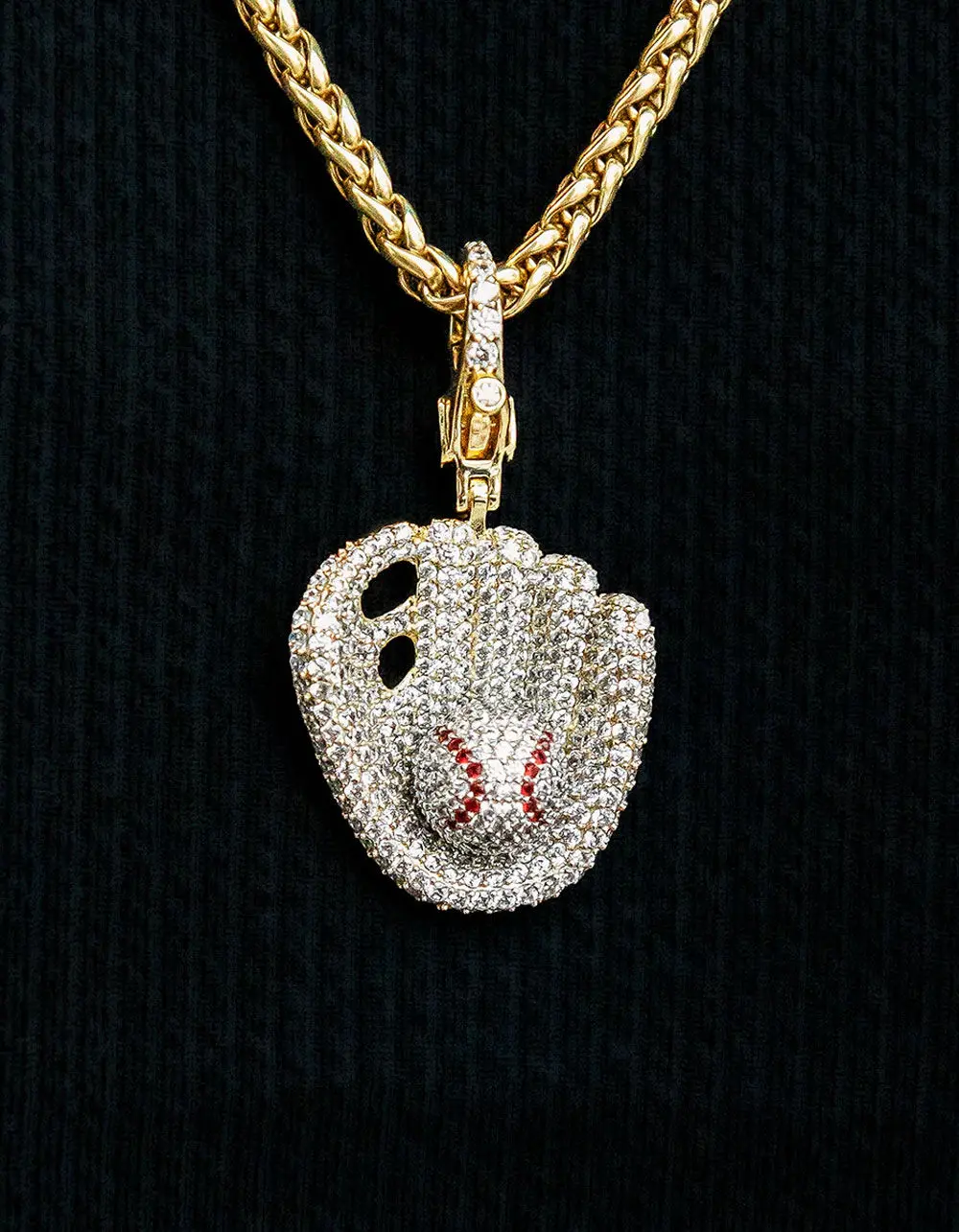 GLD  Mens Iced Baseball Pendant, Gold
