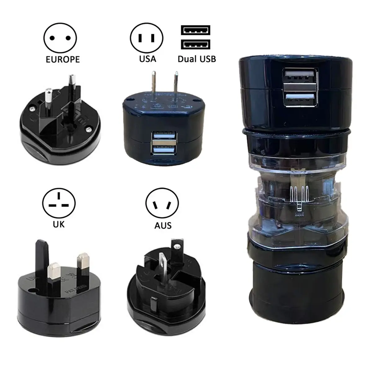 Universal Travel Adapter for USA, EU, UK, AUS,Worldwide Power Plug Converter Universal Sockets With 2 USB Dual Ports for Home or travel or office , hashtag, Christmas Gifts For Men/Women, TikTokShopCyberMonday