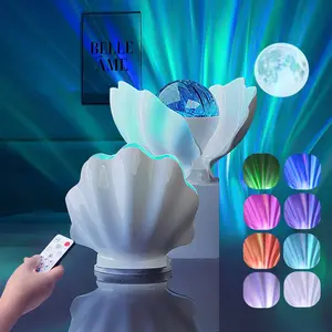 Aurora Shell Projection Lamp Colorful Girl Living Room Bedroom Aurora Dreamy Starry Sky Atmosphere Lamp Led Ambient Light Premium Gift for Men and Women Aurora Projector Lamp