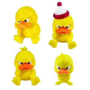 Angry Duck Figurines 4-Pack - 3D Printed Funny Yellow Duck Set, Quirky Desk Decor & Unique Gift for Kids, Collectors & Enthusiasts