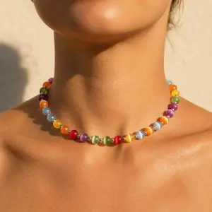 Colorful Beaded Jewelry Set with Necklace, Bracelet, Anklet, Butterfly Drop Earrings and Keychain, Rainbow Bead Accessories for Women Girls Summer Beach Party