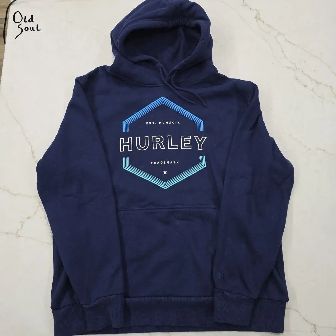 Vintage Hurley Hoodie Men's Navy Surf Quiksilver Billabong Skate by Old Soul Outfitters, Unisex Graphic Pullover Streetwear, USA-Made & Printed Apparel	