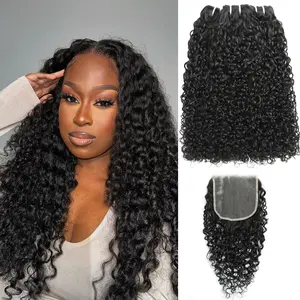 Pixie Curly Human Hair With Closure Loose Deep Wave Bundles Burmese Curly Hair Bundles With 5X5 Lace Closure