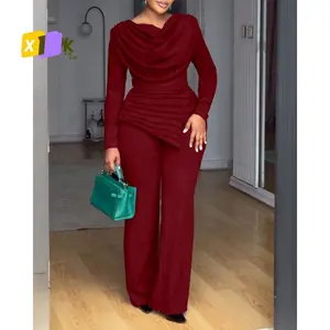 Sweet Style Women's Elegant Straight-leg Pants Long Sleeve Jumpsuit for Autumn Winter Christmas Use Complete Outfit