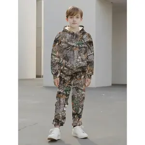 Tree Pattern 3D Hooded Boys' Regular Tracksuit Set |     Tracksuit Perfect for Spring and Fall Back-to-School Season - Hoodie and Casual Pants Set for Children 13 and Under, Suitable for Outdoor Activities, Sweatshirt and Sweatpants, Perfect for Outdoor