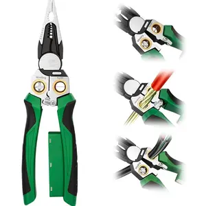 1/2Pcs 8 in 1 Wire Stripping Pliers with Voltage Tester, Multi-function Wire Stripper Electrician's Pliers, Electric Wire Stripping Tool, Electrician Repair Tool (Green)