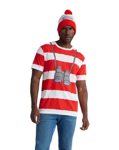 Where's Waldo T-Shirt Men's Costume Dress Up Tee and Beanie Set