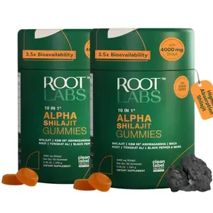 ROOT LABS Alpha Shilajit Gummies, 10 in 1 Complex Supplement, 4000mg Pure Himalayan Shilajit with KSM-66 Ashwagandha, Maca, Tongkat Ali & Black Pepper Extract, No Sugar Added, 60 Count Per Bottle