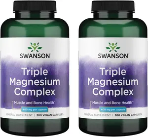 Swanson Triple Magnesium Complex - Mineral Supplement - Natural Support - Featuring Citrate, Oxide & Aspartate - (300 Capsules, 400mg Each - Pack of 2)