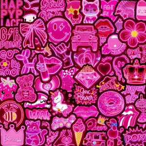 53PCS Y2K Pink Aesthetic Sticker Packs, Waterproof Neon Coquette Cute Sticker Packs for Skateboard, Luggage, Planner Supplies & Scrapbooking (Mobile Phone Accessories)