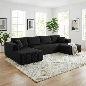 Elseady 2-Package 132" Modular U-Shaped Sectional Sofa Set - Plush Corduroy Cloud Couch with Double Chaise, No Assembly, High-Resilient Memory Foam, Pocket Springs, 1200 lbs Heavy-Duty Indoor Living Room Apartment Furniture，boneless couches