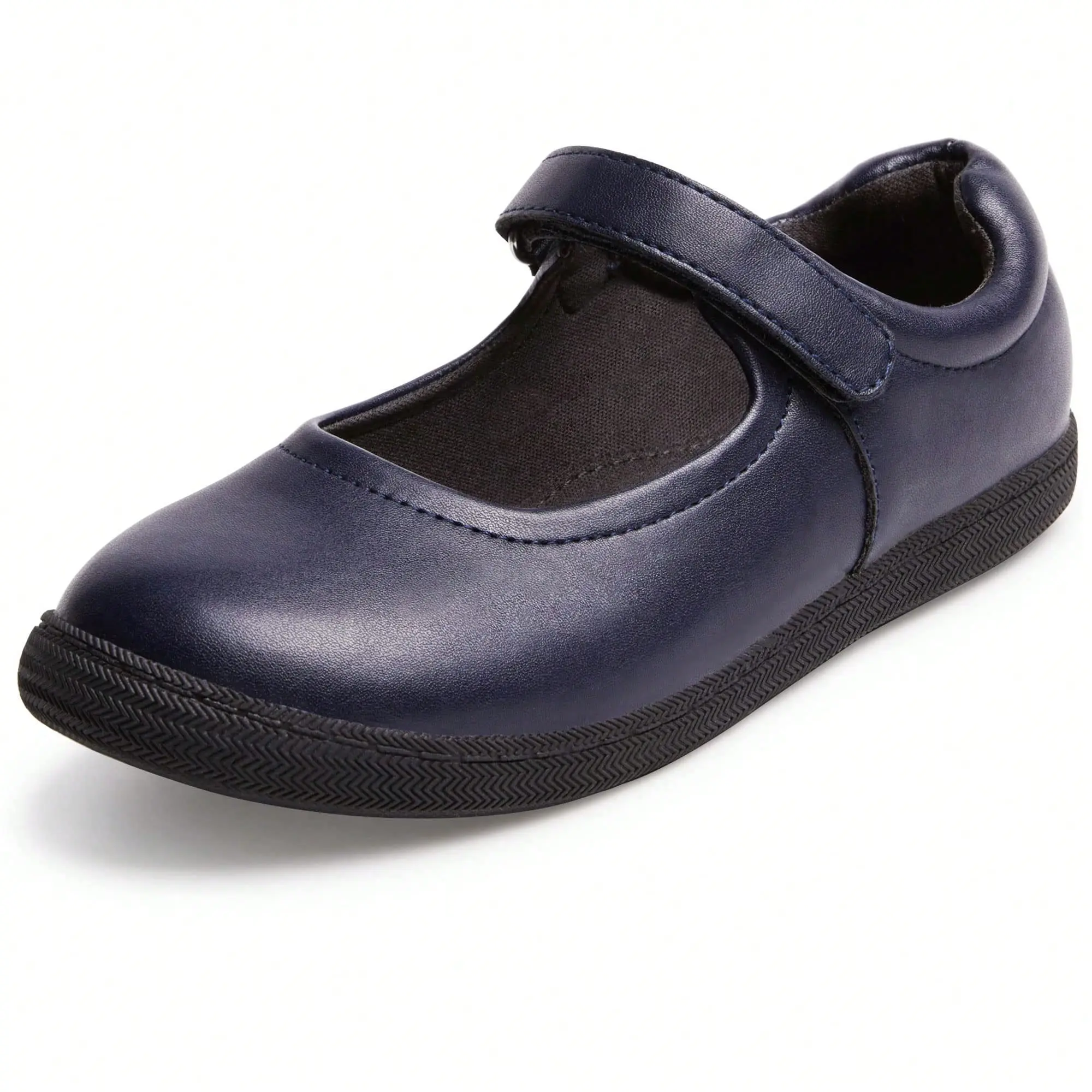 Girls' Fashionable Flats, Black Mary Jane Synthetic Leather Dress Shoes with Round Toe & Velcro for School Uniforms, Weddings, Little Girl Dress Shoes, Cute Design tiktokshopbacktoschool, Rubber