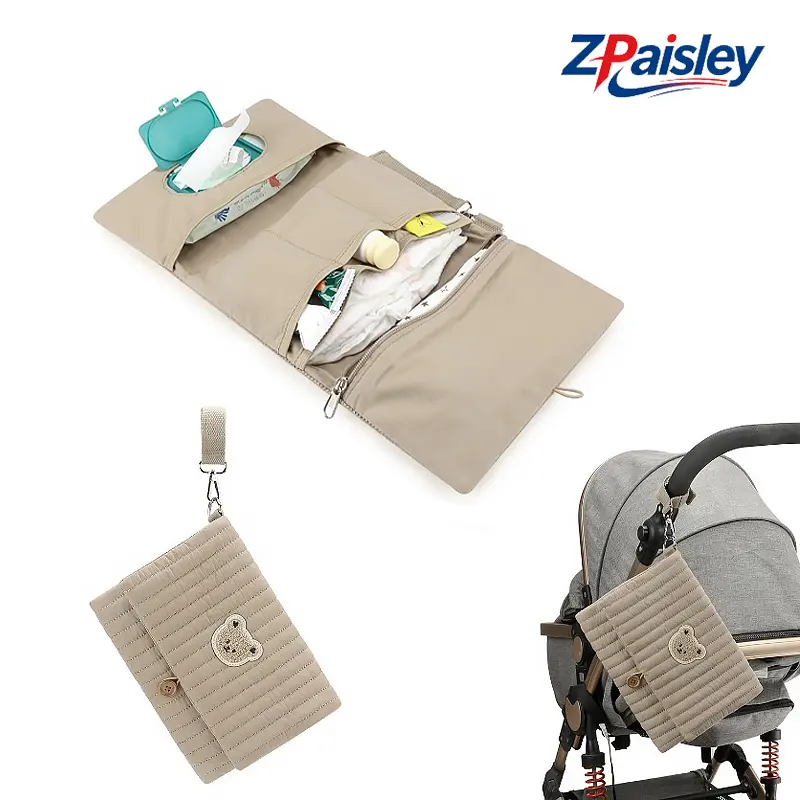 1Pc Portable Diaper Clutch with Wipes Dispenser, Baby Diaper Organizer Pouch with Stroller Hook, Travel Diaper Bag for Newborn On The Go Changing