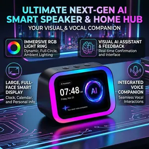 White Digital Alarm Clock with Large Smart Display Screen, Built-in Voice Assistant & Real-Time Weather Forecast Display, Aesthetic Stylish Desktop Clock for Bedroom Home Office Daily Use