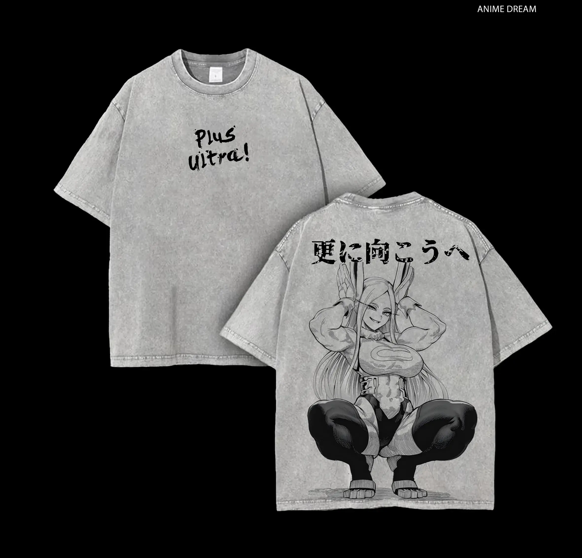 Mirko My Hero Academia Vintage Washed Graphic Tee | Double Printed Heavyweight Cotton Oversized T-Shirt | Y2K Streetwear Retro Japanese Manga Anime Merch | Unisex Casual Top & Gym Pump Cover