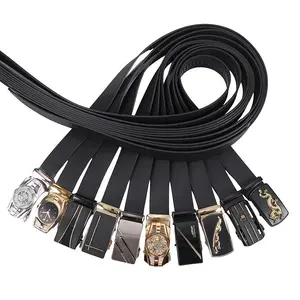 Men's Automatic Buckle Belt, Fashion PU Leather Waist Strap with Rotatable Rhinestone Buckle, Casual Business Versatile Belt for Men, Premium Faux Leather Belt with Full Teeth Design