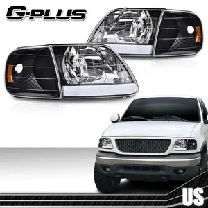 Fit For 97-03 Ford F150/99-02 Expedition LED Tube Headlights+Corner Lights Black G-PLUS