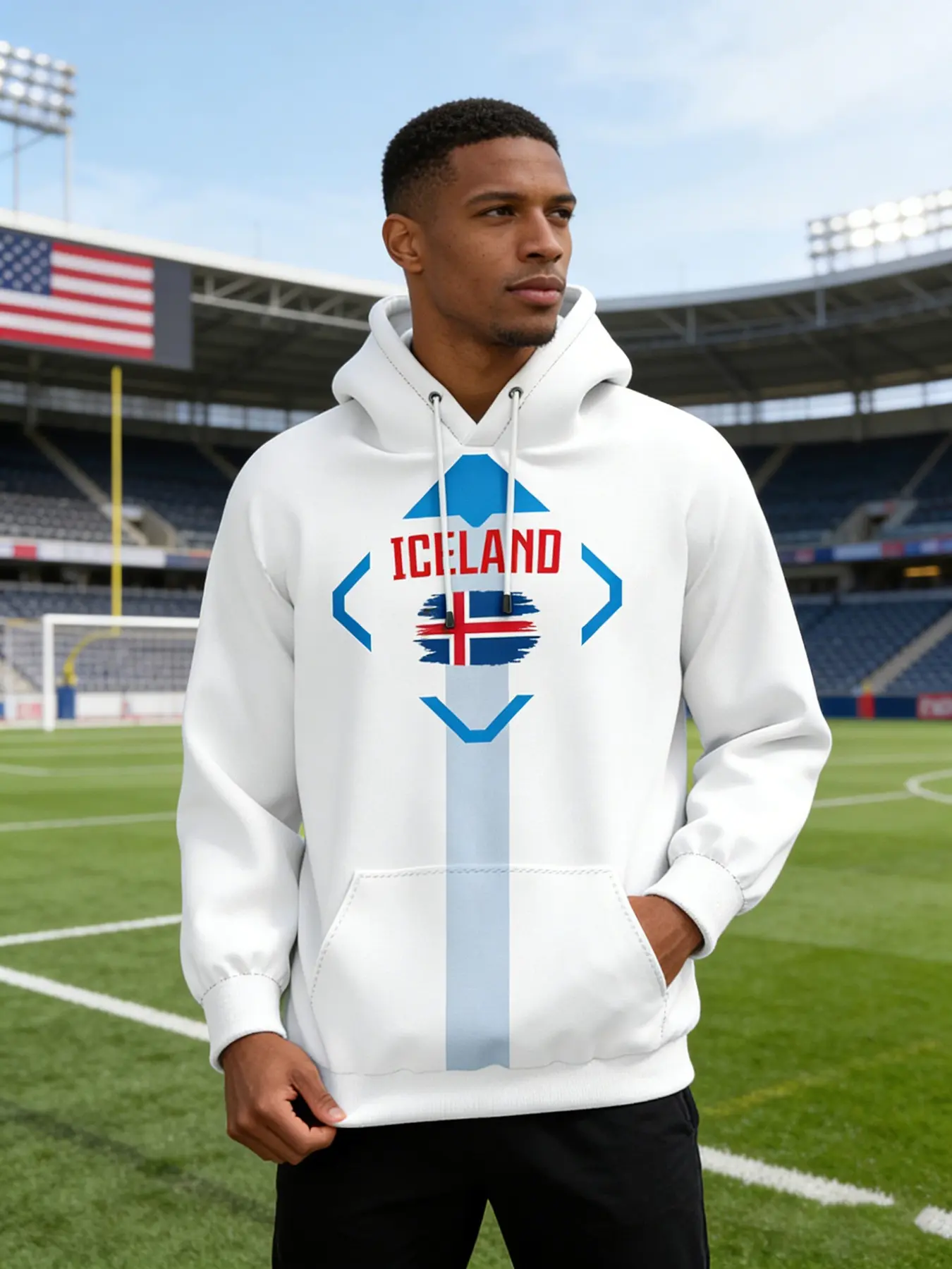 Iceland Themed Hoodie with Bold Flag Design, Comfortable Loose Fit for Street Style, Ideal for Outdoor Activities and Gifting