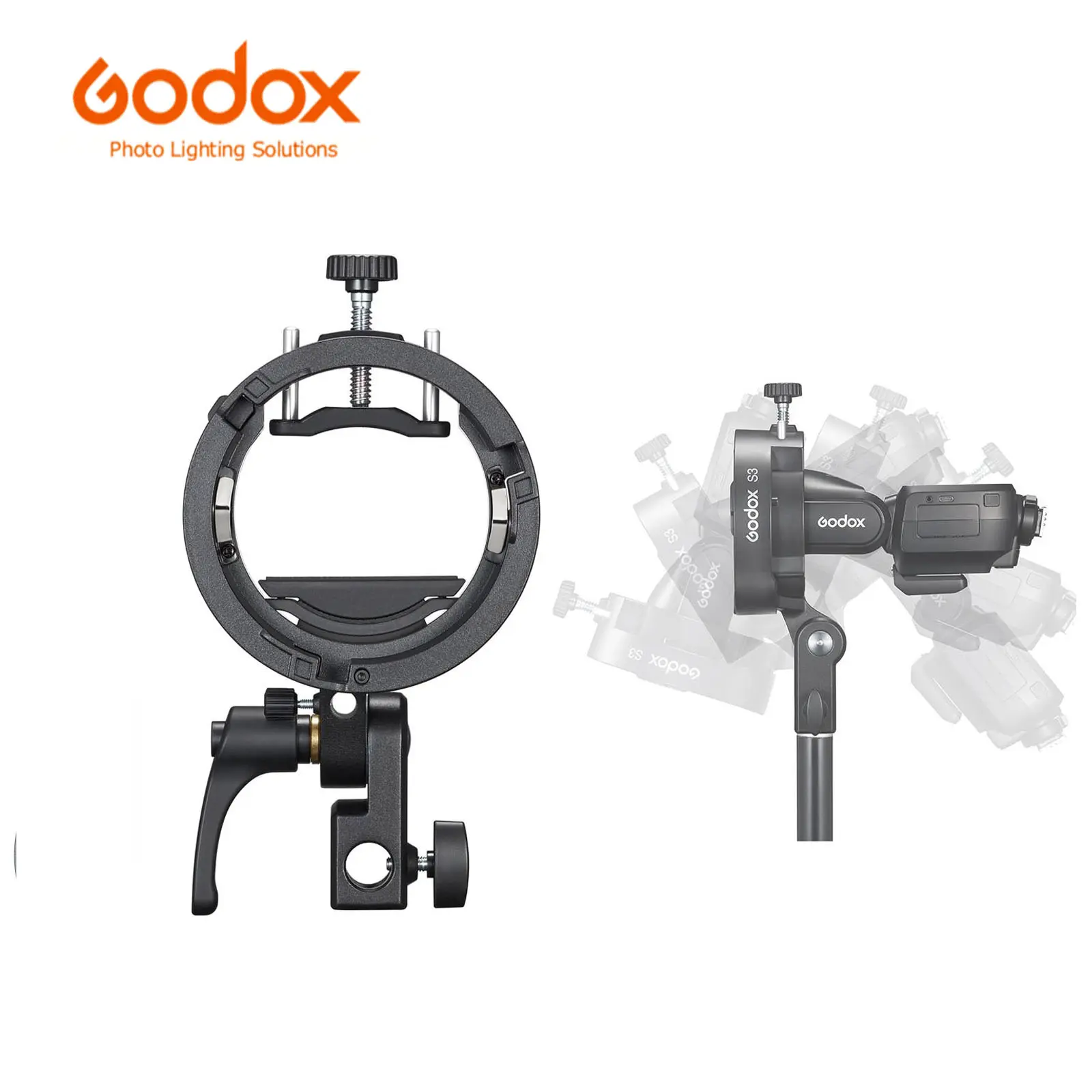Godox S3 S-Type Flash Bracket (1*S3 Bracket) - Bowens Mount Holder, 0.45kg Camera Accessory for AD200 Pro II, AD400Pro II, AD300Pro Photographic Fill Lights & V1 Pro, V100, V860III, TT685II, TT350 Series, ±90° Tilt Function for Camera Lighting Setup, Outd