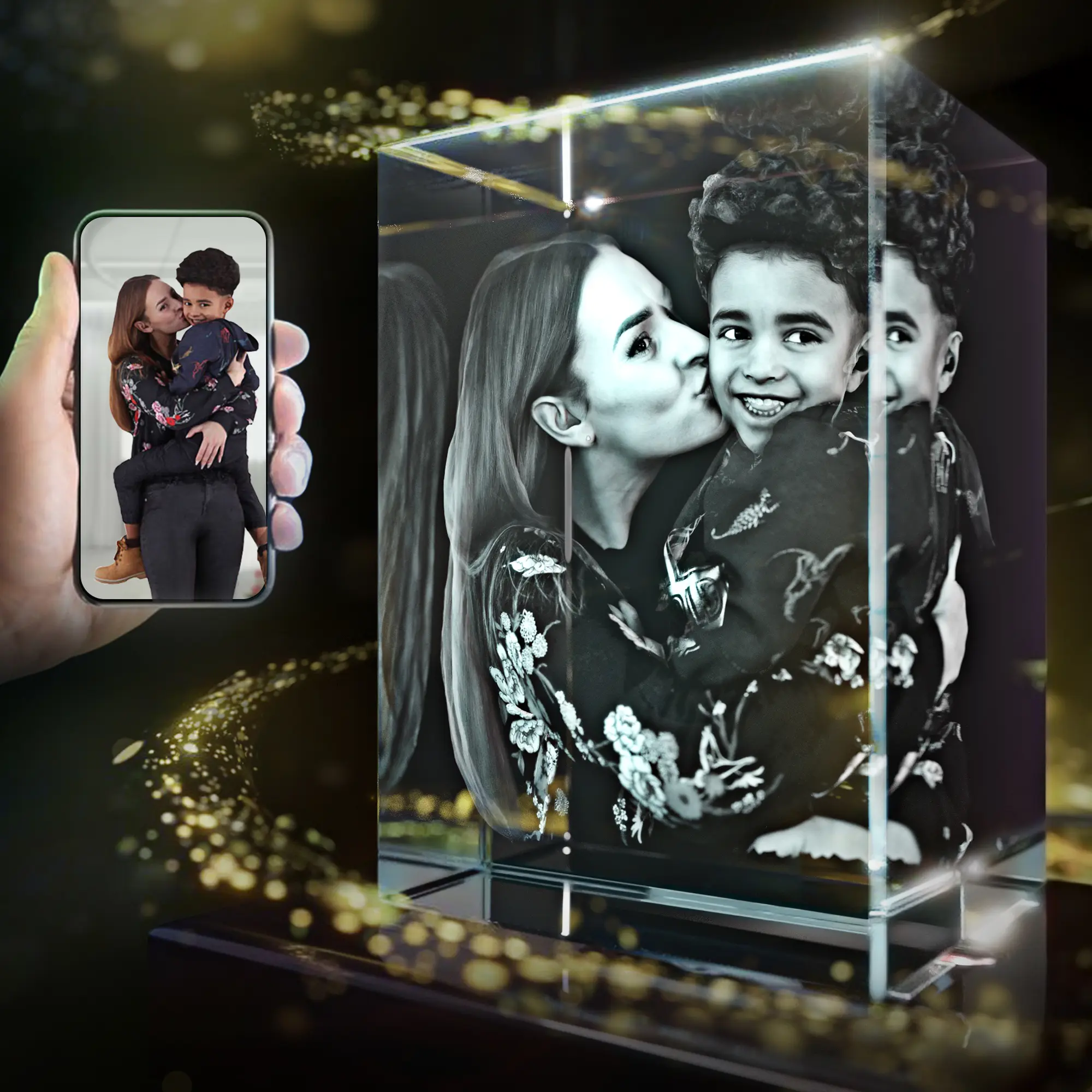 STRONGUS 3D Crystal Photo Christmas Customized Gifts for - Mom, Dad, Wife, Husband, Boyfriend, Girlfried, 3D Customized Picture, Engraved Crystal, Memorial Customized Couples Gifts