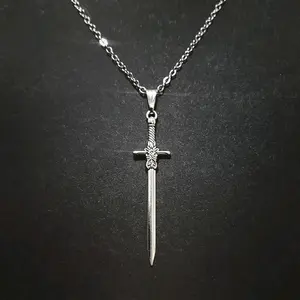18" Silver Sword Pendant Necklace  - 021
