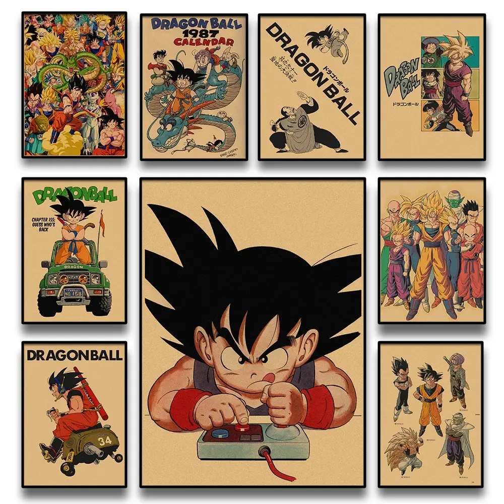 [Sale off up to 55%] [Free ship] Japanese, Surrounding Anime, Retro Dragon Ball Poster, Goku, Gohan, Vegeta, Piccolo, Frieza, Canvas Painting, Print Wall Art, Children Gift