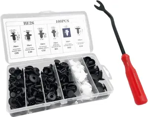 100PCS Plastic Car Body Trim Clips, Universal Car Bumper Clips, Rivets Fasteners Push Retainer Kit, Auto Push Pin Rivets Set with Storage Box (100PCS&Tool)