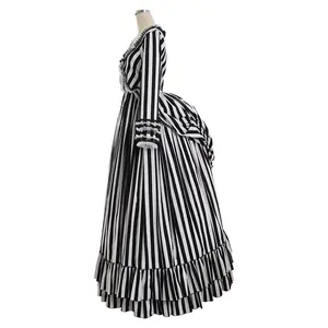 Sleepy Cosplay Hollow Katrina Van Tassel Costume Dress Black and White Striped Dress