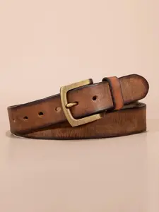 1pc Men'S Top Layer Cowhide Leather Belt, 1.57inch Wide Handmade Casual Every Day Jeans Accessory, Vintage Leather Belt, Square Alloy Buckle, Regular Size