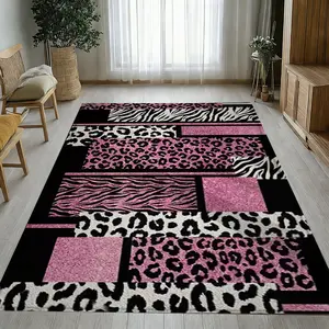1pc and Animal Print Carpet, Durable Non-Slip Leopard Print Rug for Living Room & Bedroom, Trendy Polyester Décor Theme, Modern Indoor Rug