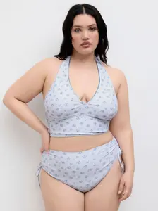 Halter Floral Drawstring Full Coverage Tankini Bikini Set Curve & Plus