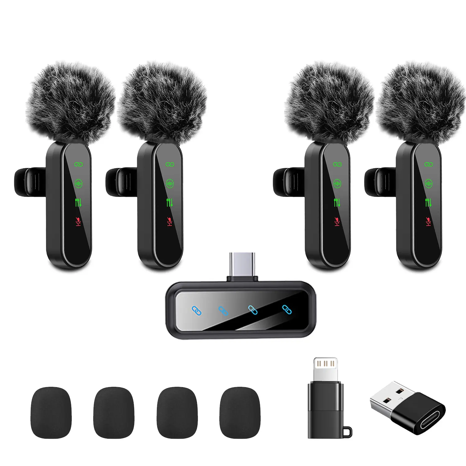 Wireless Lavalier Microphone Lapel Mic for iPhone/Android/Laptop, Upgraded Rechargeable Wireless Mic Mini Portable Mic Microphone with Noise Reduction, Ideal for Video Recording, Podcasts, YouTube, TikTok, and Vlogging (4 Mics)