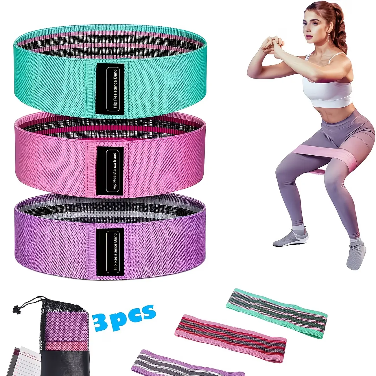 3pcs Resistance Bands for Legs And Butt, Fabric Exercise Loop Bands Yoga, Pilates, Home Workout, Strength Bands for Booty