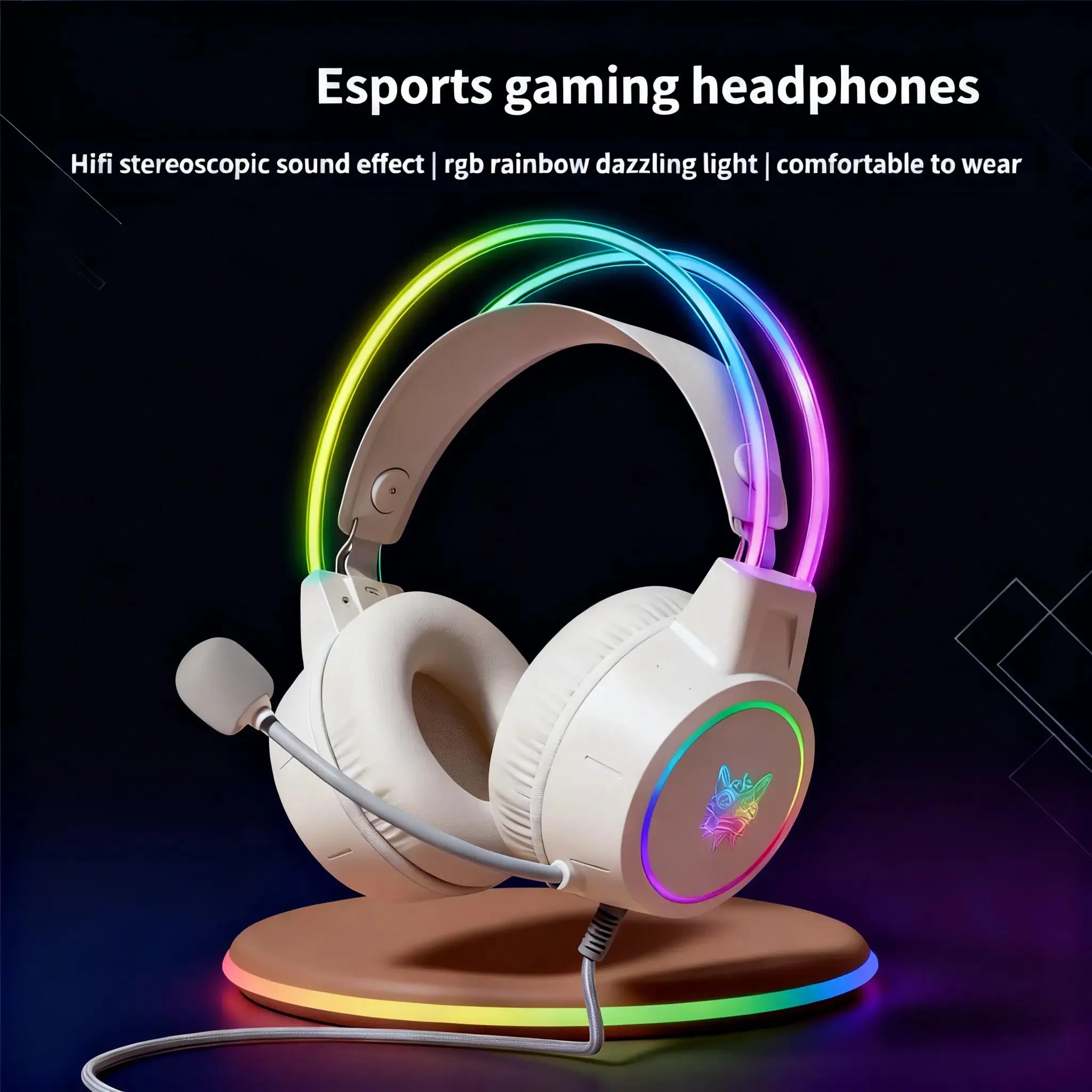 Wired Over Ear Gaming Headset with 7.1 Stereo Surround Sound, Vibrant RGB LEDs, Pro Noise-Canceling Mic, Stable Connection for Personal Computers, PS5, Xbox, Uninterrupted Gameplay Hifi Stereoscopic Sound Effect