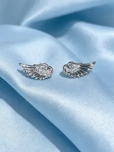 Trendy Unique Design Feather Wings Zircon Mini Earrings, Simple Personalized Women Party Daily Versatile All Season Wear Screw Back Secure Backing Ear Studs