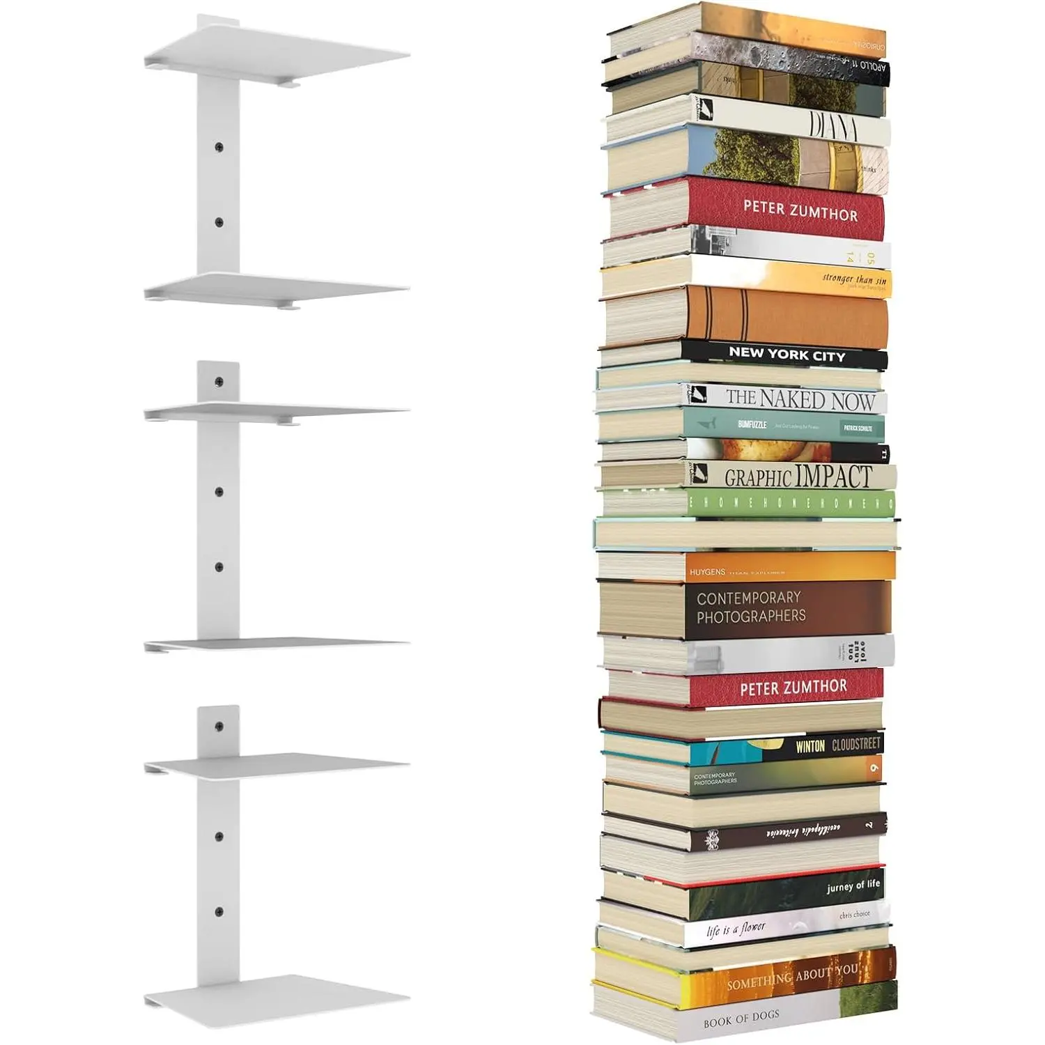 Invisible Floating Bookshelves for Wall, 6 Tier Vertical  Book Tower, Heavy Duty Floating Book Shelves Metal Book Organizers for  Office, 3 Pack(White)
