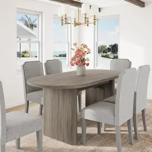 Garvee Oval Dining Table for 6-8 People, Large Kitchen Table with Thick Sturdy Wooden Base, Farmhouse Style for Dining Room, Kitchen, Living Room, Office - 63" Long, Grey Walnut Finish