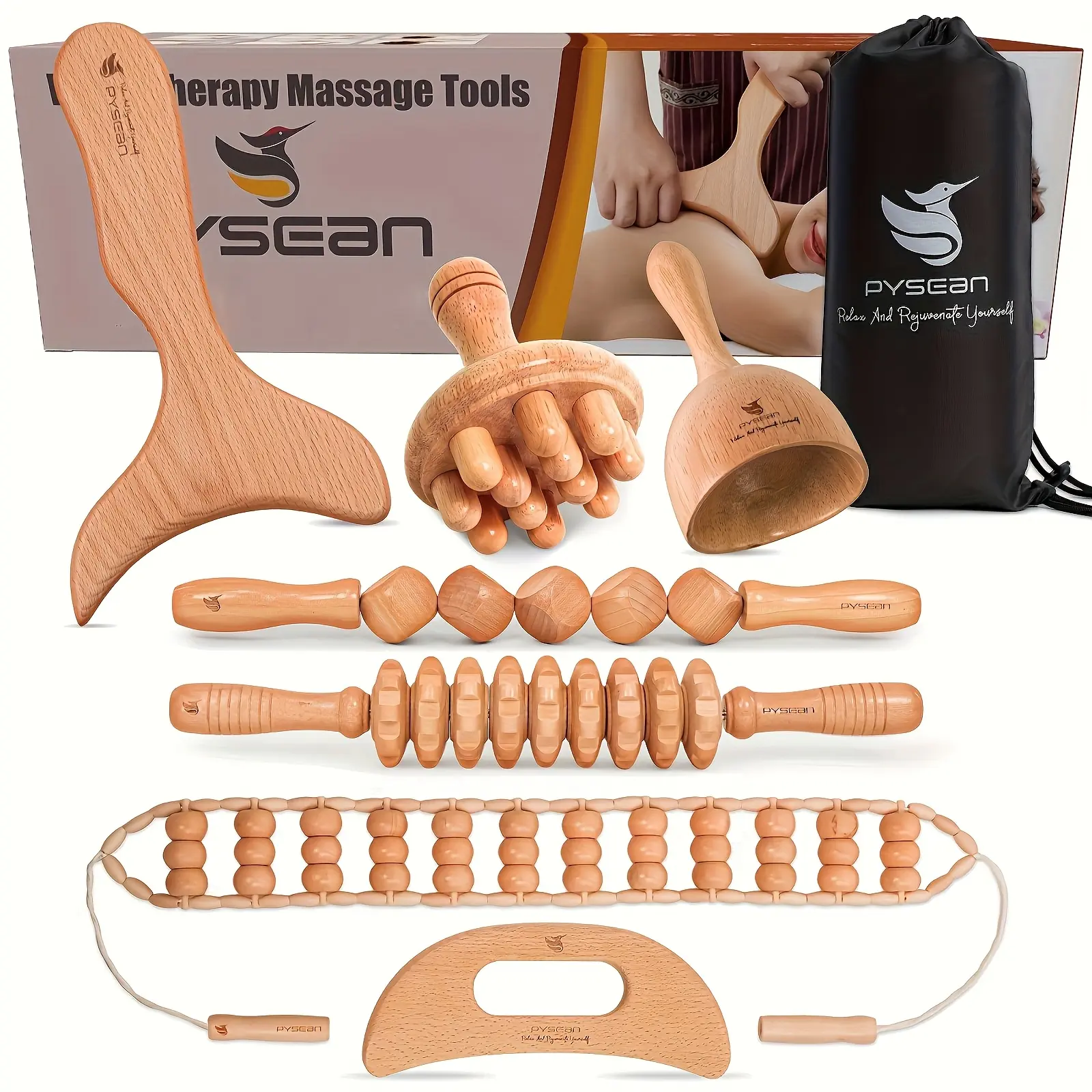Sohochic Pure Wood Multi-Roller Manual Massage Tool Set - High-Quality Durable Elegant Solid, Stress Relief & Recovery Support, Best Buy Bazaar, Relaxing Self-Care for Muscle Relaxation & Body Relaxation, Adult Handheld Use