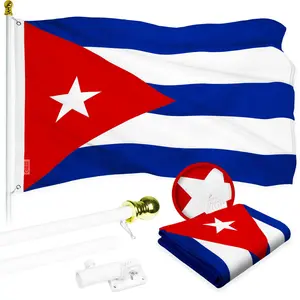 G128 Combo Pack: 6 Ft Tangle Free Aluminum Spinning Flagpole (White) & Cuba Cuban Flag 3x5 Ft, ToughWeave Series Embroidered 300D Polyester | Pole with Flag Included