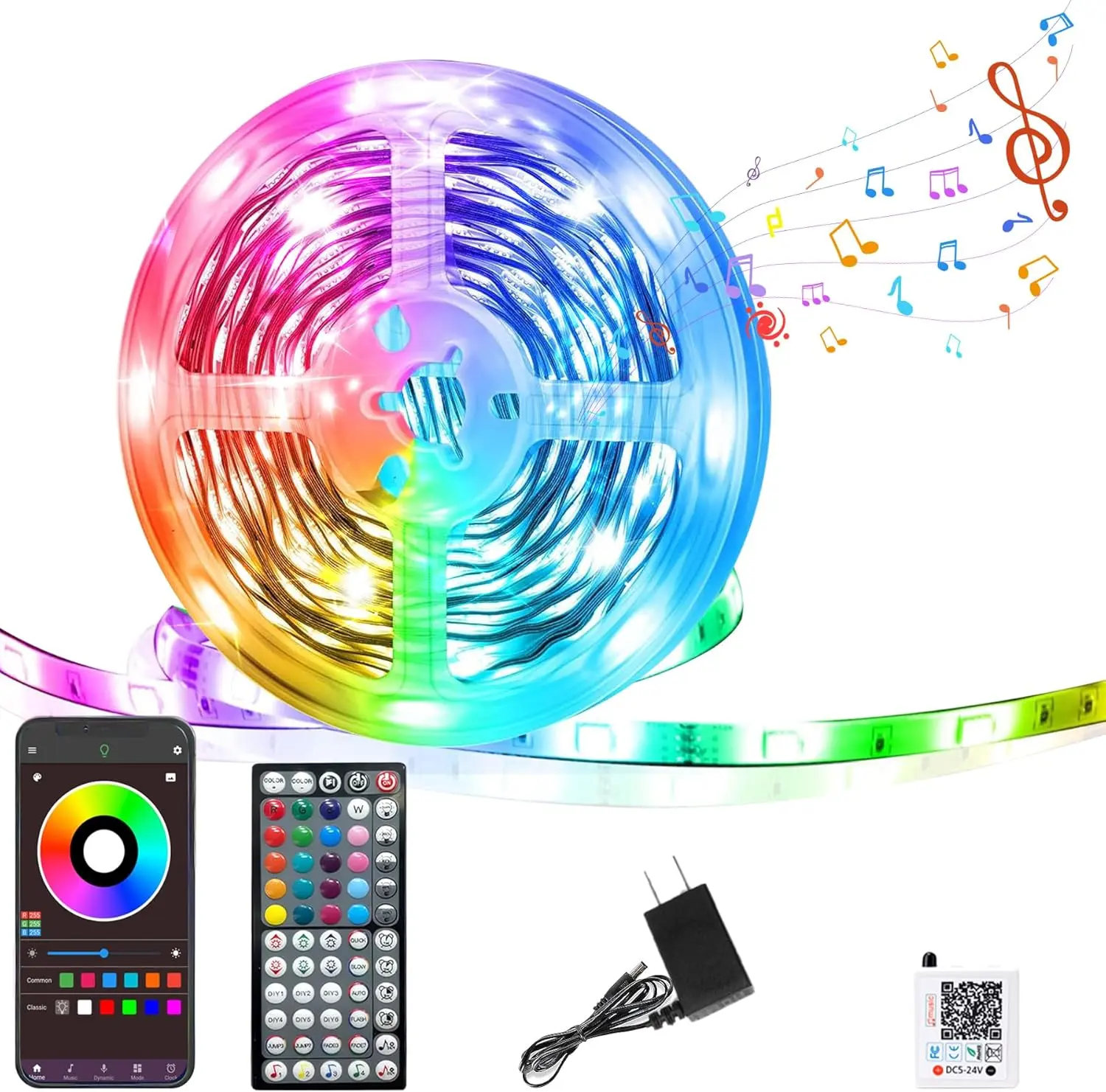 50FT RGB Led Lights for Bedroom with Remote & App Control Music Sync | 1*50FT Music Sync Dimmable Led Light Strip, Led Strip Lights Color Changing Led lights for Room Decor Ambient Lighting Indoor
