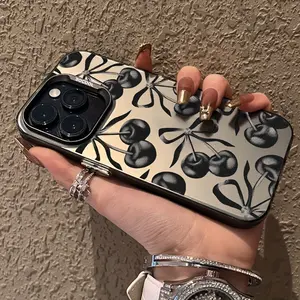 Case for iPhone 16 Pro Max 15 Plus 14 13 12 11 XS XR Bow cherry Pattern Shockproof Silicone PC Back Protective Smartphone Cover Gifts for women men girls boys