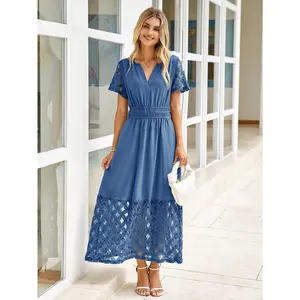 Simplee #SummerVibes Floral Maxi Dress | Elegant V-Neck Empire Waist Long Dress | Flowy Boho Vacation Dress with Pockets
