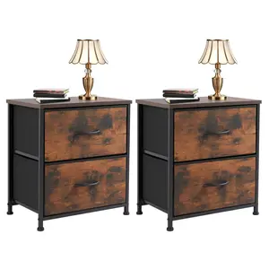 2-Drawer Nightstand Set of 2 - Bedroom Storage Organizer Cabinet with Fabric Drawers,  Ideal Bedside End Tables for Bedroom, Dorm, Entryway