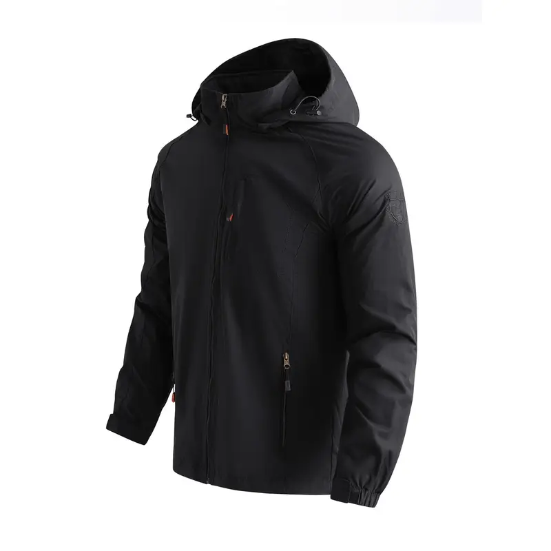 Men's Lightweight Waterproof Windproof Jacket, Hooded Zipper Windbreaker, Hiking Running Jacket