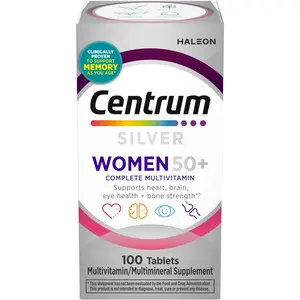 Centrum Silver Women's 50 Plus Multivitamin Tablets, Doctor-Formulated Dietary Supplement with Vitamin D3, B Vitamins, Iron, Zinc, Non-GMO Ingredients, Supports Memory & Cognition - 100 Ct