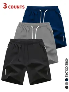 Men's Solid Drawstring Waist Shorts, Casual Regular Fit Pocket Zipper Shorts for Summer, Mens Shorts, Men's Bottoms for Daily Wear, Shorts for Men, 2000s Shorts, Clothing, Drawstrings Shorts, Everyday Shorts