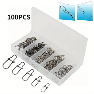 Stainless Steel Fishing Snap Clips, 100pcs/set Quick Change Fishing Snap Clips, Fishing Lure Connector, Fishing Accessories Kit for Saltwater Freshwater, Fishing Tackle, Fishing Gear, Fly Fishing Accessories