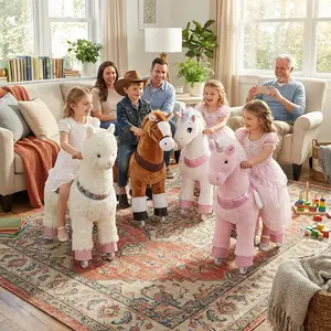 Ride on Alpaca Toys for Kids, Ride on Toy for 4 to 9 Years Old, 36.6'' Height Riding Horse Rider Mechanical Walking Action Plush Animal, No Battery or Electricity, Max Load 165LBS