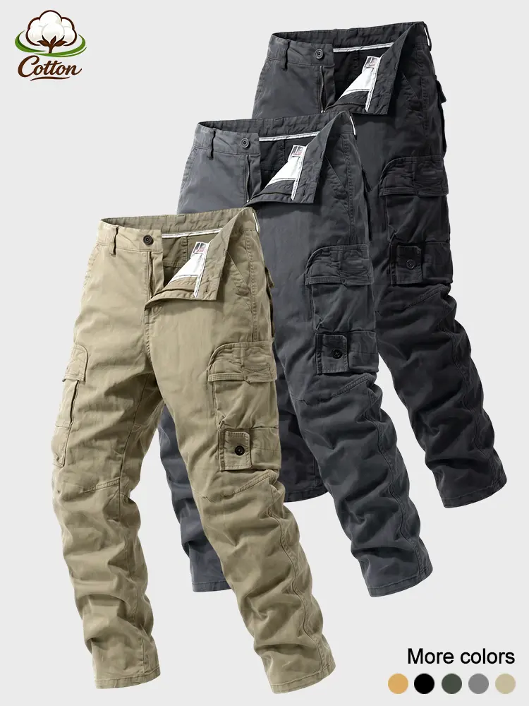 Utility Multi Storage Flap Pocket Straight Cargo Pants, Fixed Waist Full Length Work Trousers - Breathable 5 Tone Mens Outdoor Camping Travel Minimalist Daily Pants